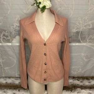 Veronica Beard Lazana Pink Ribbed Cashmere Cardigan Sweater